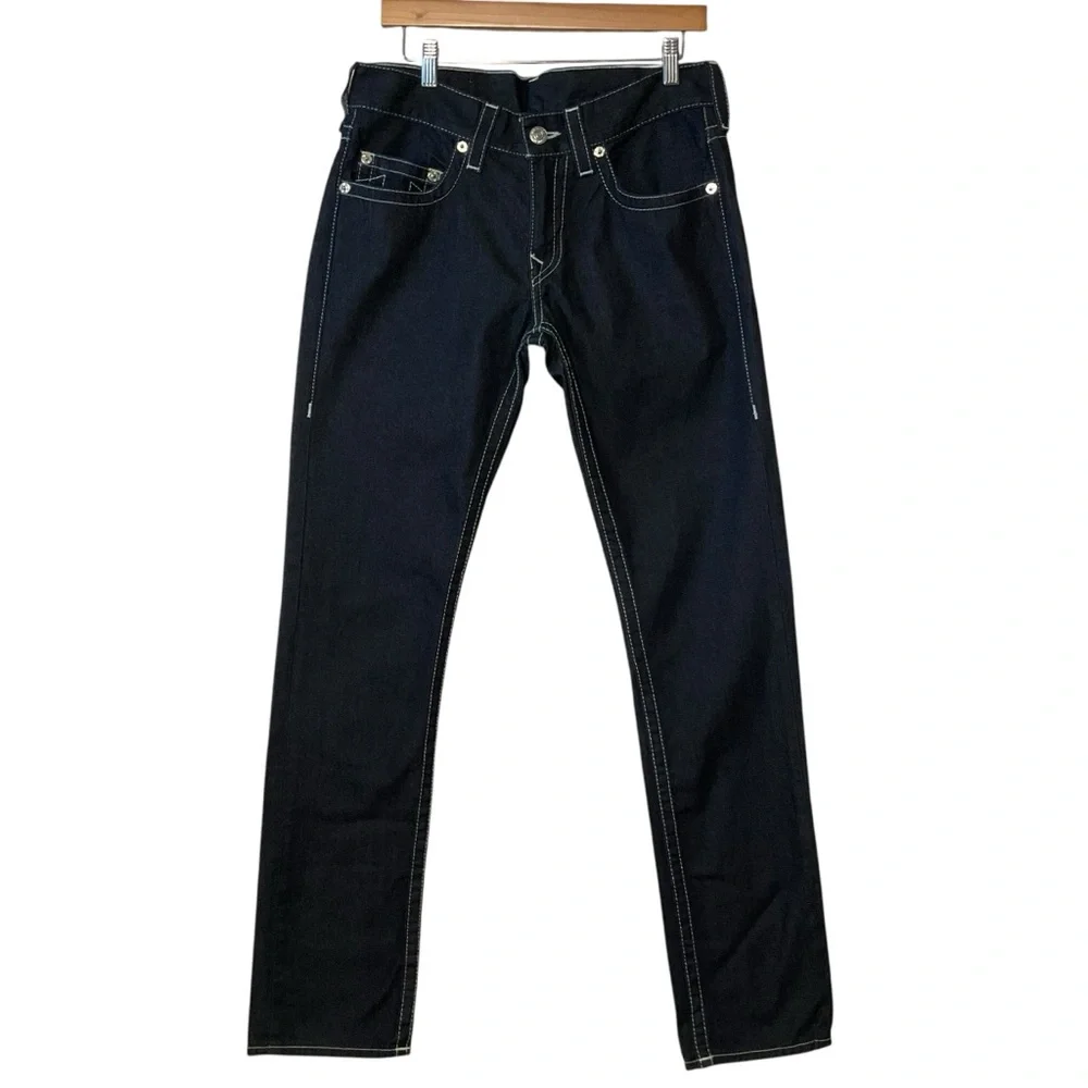 TRUE RELIGION sz 31 Men’s Skinny Jeans No Flap 5 Pocket Dark Wash